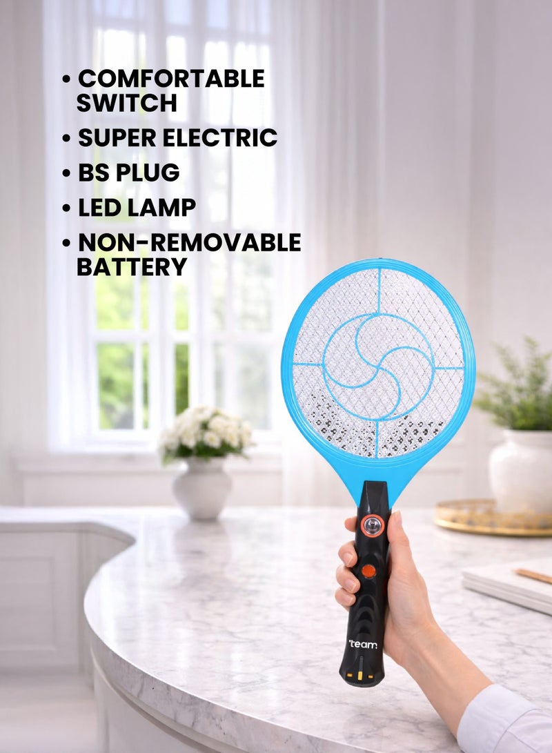 TEAM Mosquito Swatter Racket | Electric Fly Swatter with LED Light, Comfortable Switch, BS Plug, 1400mAh Battery | Bug Zapper for Indoor & Outdoor Pest Control - Image 2